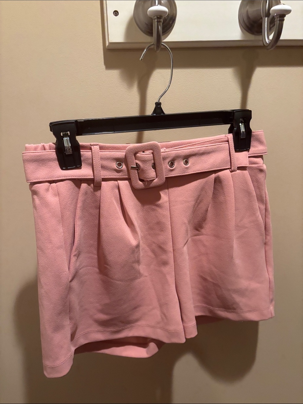 Papaya Pink Belted High-Waist Shorts